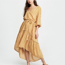 FAITHFULL The Brand Matilda Mustard White Stripe Peasant Dress Sash 6-8 28444