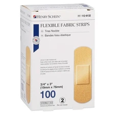 Henry Schein Flexible Fabric Strip Bandages, 3/4 x 3 inch - Box of 100