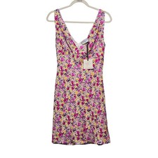 Dress Forum Mini Dress Junior Large Pink Floral Surplice Tie Back Summer Boho