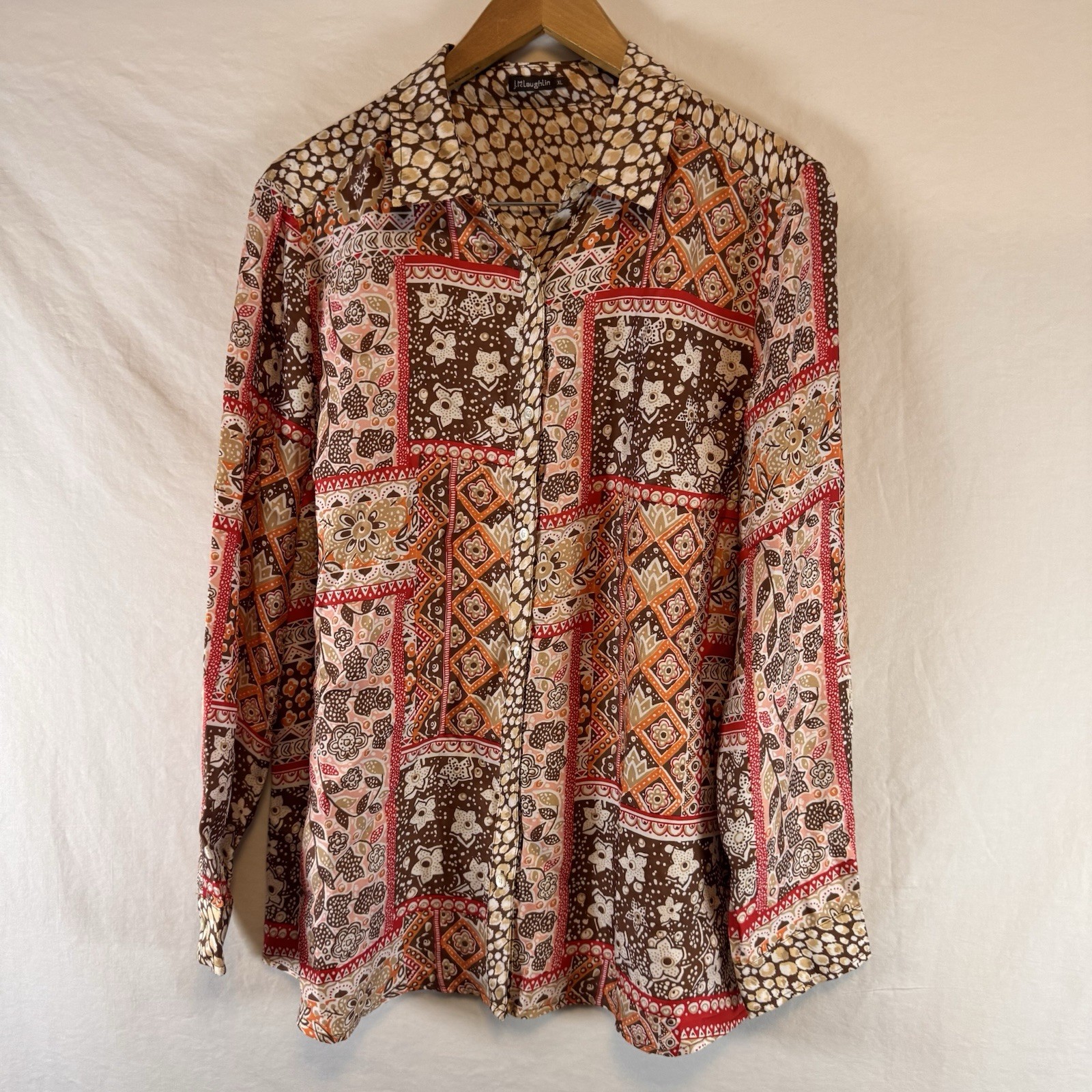 J McLaughlin Darcey Silk Blend Patchwork Button U… - image 1