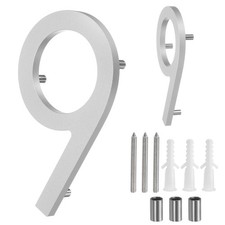 6" Solid Aluminum Floating House Numbers for Outside Address Number 9 Silver