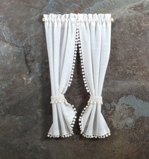 Dollhouse Curtains Fabric Cream Tie Back with Curtain Rod 1:12 Scale Miniatures