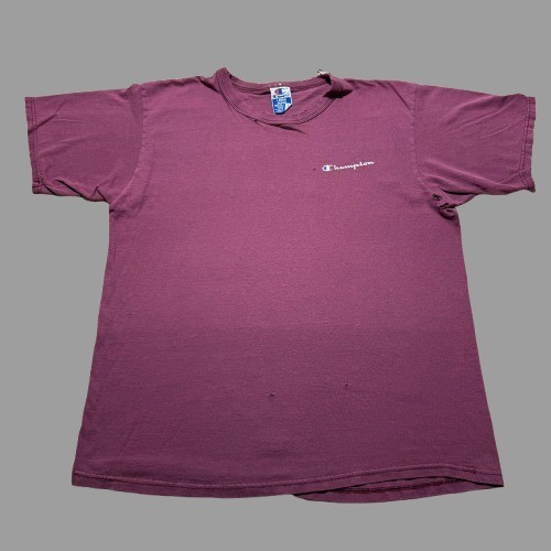 Vintage 90s Champion Script Logo Brand T-Shirt Men's Size Large - Distressed