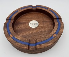Sapele wood Round Ashtray Black/Blue/Gold epoxy Inlay 4-Cigar Capacity. 