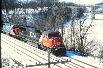 5613, gt 5830, 5254 CN TR 392 cn bayview ont mar10-96 Kodachrome train photo