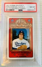 1981 PERMA-GRAPHICS ALL-STAR CREDIT CARD FERNANDO VALENZUELA RC PSA 8