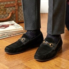 Vintage GUCCI Black Suede Horsebit Moccasin Loafers Italy Shoes  Mens Size 44