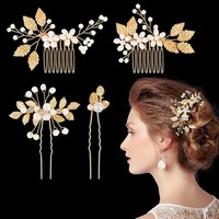 Kiiwah 4Er Set Haarschmuck Hochzeit Haarkamm Perle Blume Strass Gold Braut