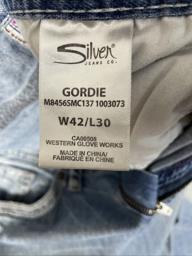 Pantalones de mezclilla plateados para hombre 44x28 *REAL* azul Gordie pierna recta punto grueso - Imagen 13 de 14