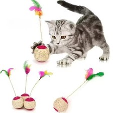 Sisal Scratching Ball with Feather   Interactive Cat Toy for Training  Play