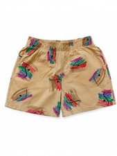 Vintage 90s Express Kids Swim Trunks Tan Abstract Print 24M USA Cotton Retro