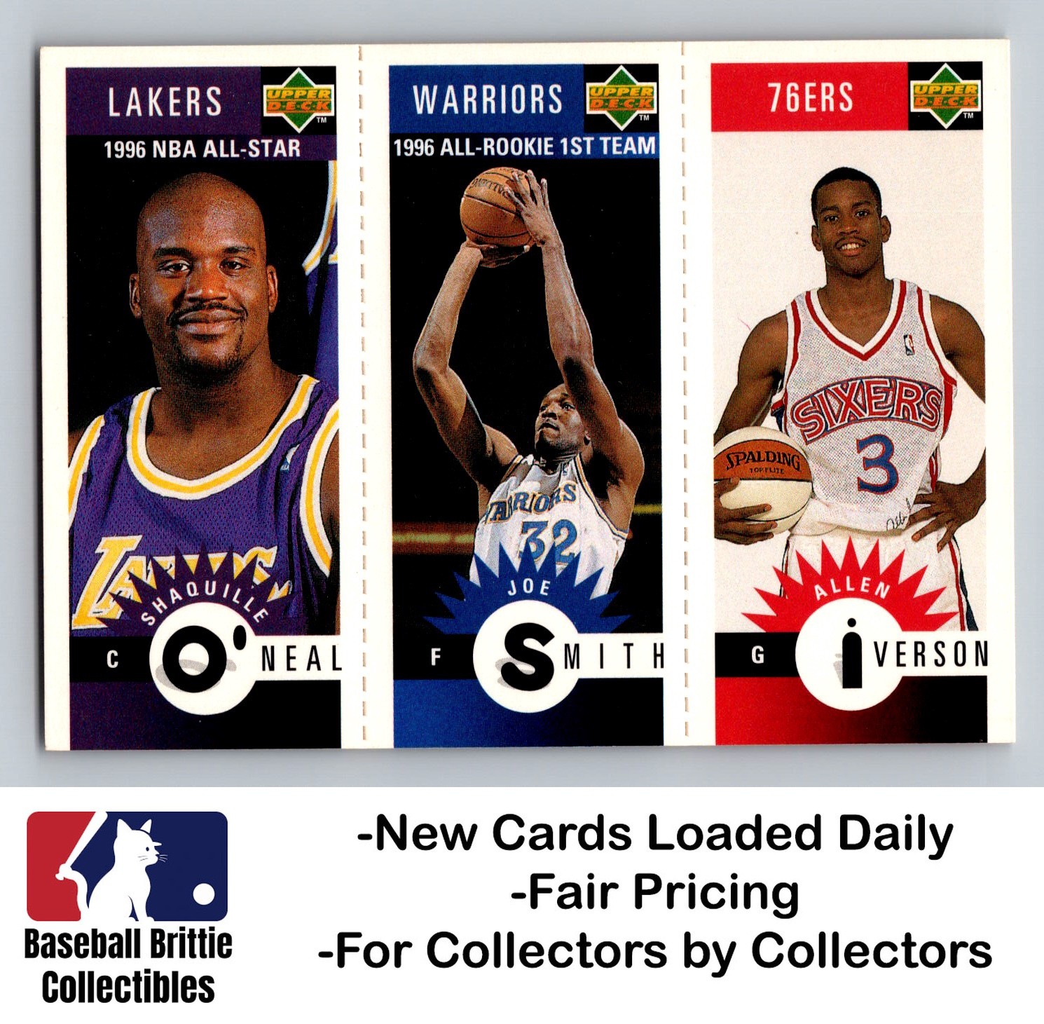 1996-97 Collector's Choice Shaquille O'Neal Joe Smith Allen Iverson RC Rookie