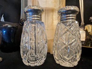 Whiting Sterling Silver & Cut Crystal Salt Pepper Shakers Brilliant Period 1890s
