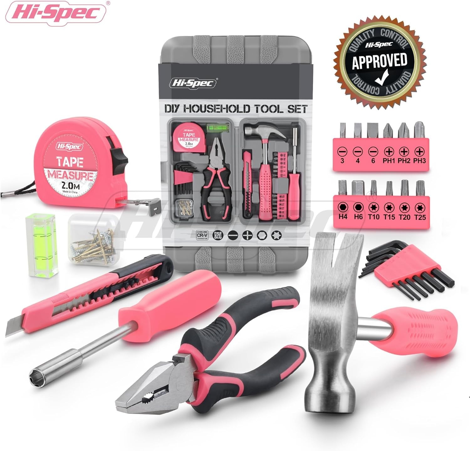 Hi-Spec Tool Set 25pc Pink Household DIY Kit for 25 Piece, Pale 