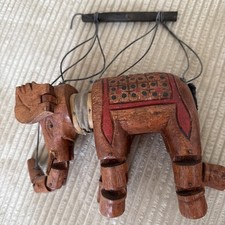 Vintage Hand Carved Asian Folk Art Wooden Jointed Painted Elephant Marionette