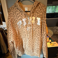 PINK Victoria's Secret PINK Women's L Full Zip Hooded Leopard Logo Hoodie