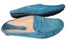 Van Eli Penny Loafer Mules Turquoise Snake Print Leather Size 9