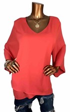 Karen Kane 3X Plus Top NWT $108 Coral V Cut Blouse High Low Hem 3/4 Sleeve Shirt