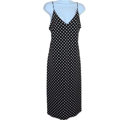 Zara Basics Dress Slinky Black & White Polka Dot Strappy Sleeveless Midi  EUC  M