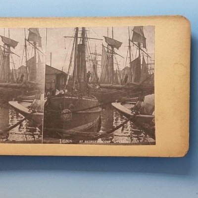 Liverpool Stereoview C1895 Merseyside St Georges Dock funktioniert hohe Schiffe am Kai