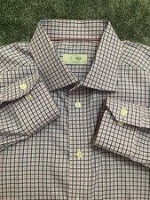 Eton Dress Shirt Mens 43 17 Multicolor Gingham Check Long Sleeve Button