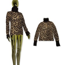 Archival   Roberto Cavalli Vintage Turtleneck Leopard Stretch Rhinestones Sz. M