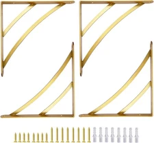 Gold Shelf Brackets, 8 inch Triangle Shelving Brackets, Wall Mounted Shelf Su...