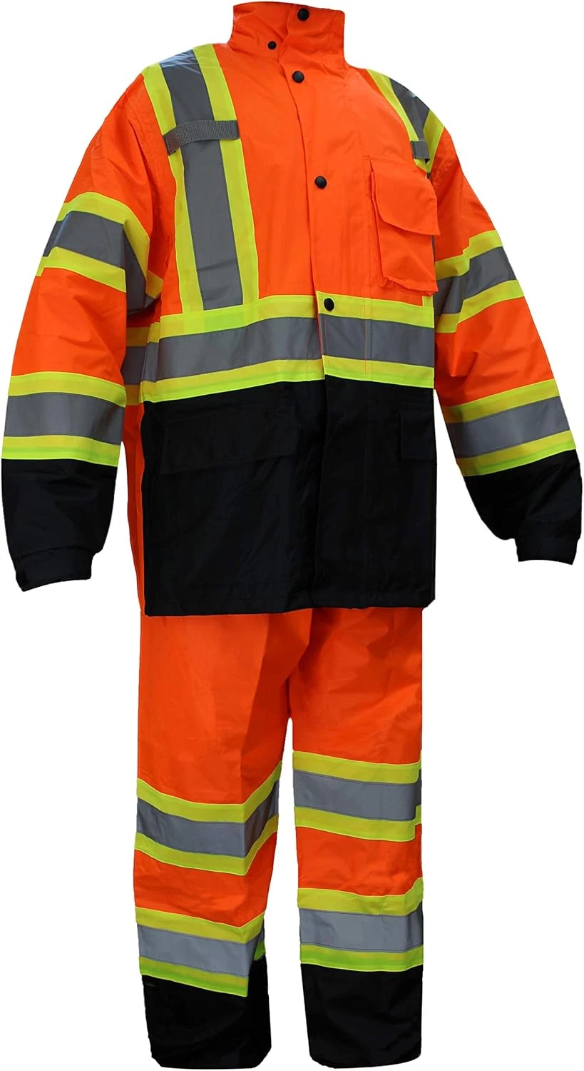 High Visibility Class 3 Rain Suit - Reflective Jacket & Pants Set