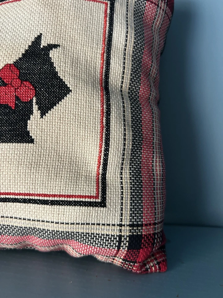 Travesseiro xadrez feito à mão Scottie Dog ponto cruz Ralph Lauren Natal 9,5 - Imagem 3 de 4