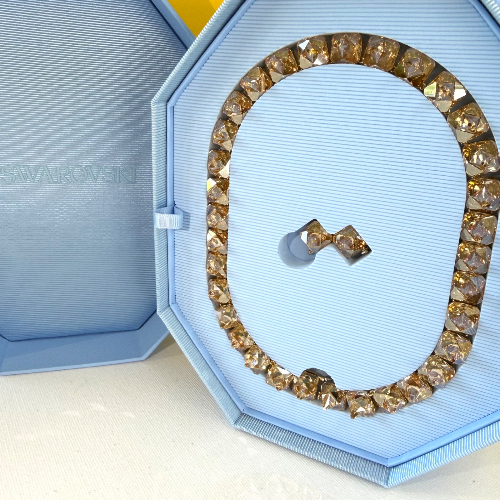 SWAROVSKI Chroma Ortyx Pyramid Crystal Choker Necklace Gold Tone NIB Authentic