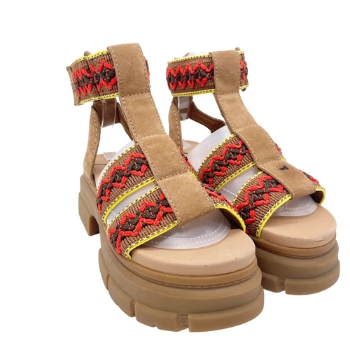 UGG Sandali donna Ashton Heritage treccia tacco grosso marrone rosso giallo taglia 8 5