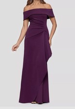 Xscape Womens' Purple Ruffled Off-The-Shoulder Gown Dress Size 8