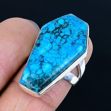 Mesmerising Tibetan Turquoise Gemstone 925 Sterling Silver Ring Size 6.5