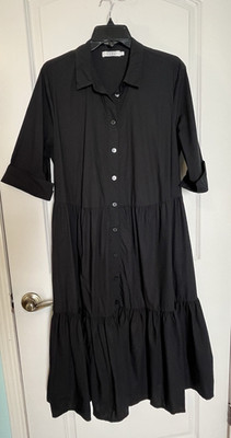 Masai Copenhagen Nydilla Tiered Midi Dress L Black Cotton Lagenlook Boho Chic