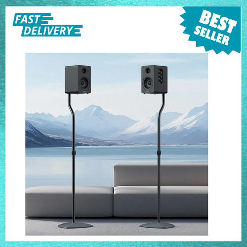 Speaker Stands Pair Adjustable 28 to 38 Inch Metal Satellite Bookshelf Home