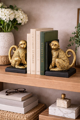 Gold Affe Buchstützen Paar Deko Regal Schreibtisch Buchstützen