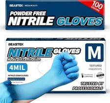 Beastek Blue Nitrile Exam Gloves, 4 Mil Disposable Powder-Free Medium (Blue) 