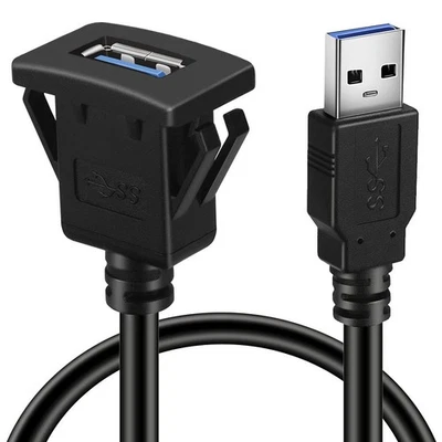 BATIGE Square Single Port USB 3.0 Panel Flush Mount Extension Cable with 3ft - Image 1 of 4