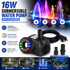 Submersible Water Pump W/ 12 LED 16W Lights For Fountain Pool Garden Pond Tank