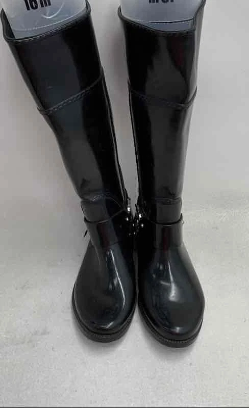 Michael Kors Black Patent Fulton MK Harness Boot 
Size 8 Michael Kors Fulton Harness Black / Brown Tall Lined Rubber  main image 4