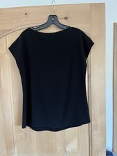 St. John Black Silk-Blend Blouse M Pleated Front Cap Sleeve USA Made