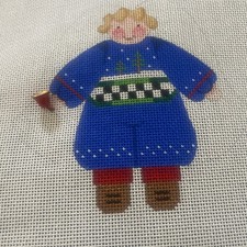 Handpainted Needlepoint Canvas 18CT XMAS ORNAMENT Size Bell Charm Tree Blue Red