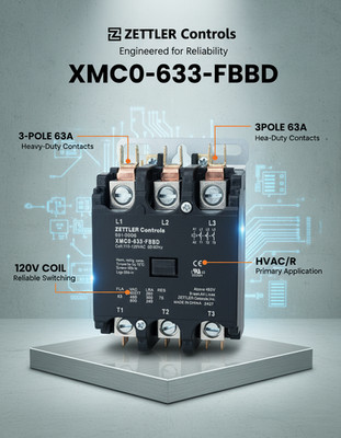 ZETTLER Controls XMC0-633-FBBD 3-Pole, 63 FLA 75 RES, Definite Purpose Contactor
