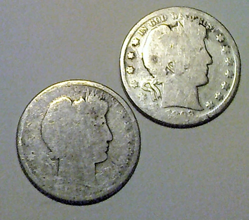 Lot of Two Barber Half Dollar Coins 90% Silver, 1893 and 1907-O