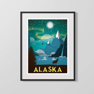 #ad Classic Travel Poster Alaska Northern Lights $79.99