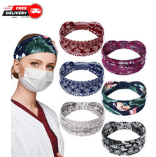 6 Pack Boho Headbands with Buttons Elastic Nurse Headbands Colorful