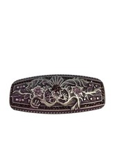 Belt buckle Made in Italy silver plated metal with lavender rhinestones/floral