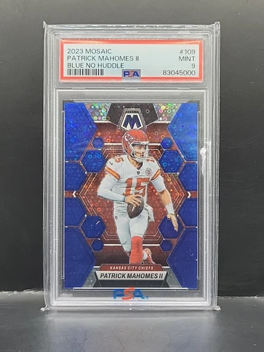 2023 Mosaic - Patrick mahomes II #109 Blue No Huddle #d/75 Chiefs PSA 9 Mint