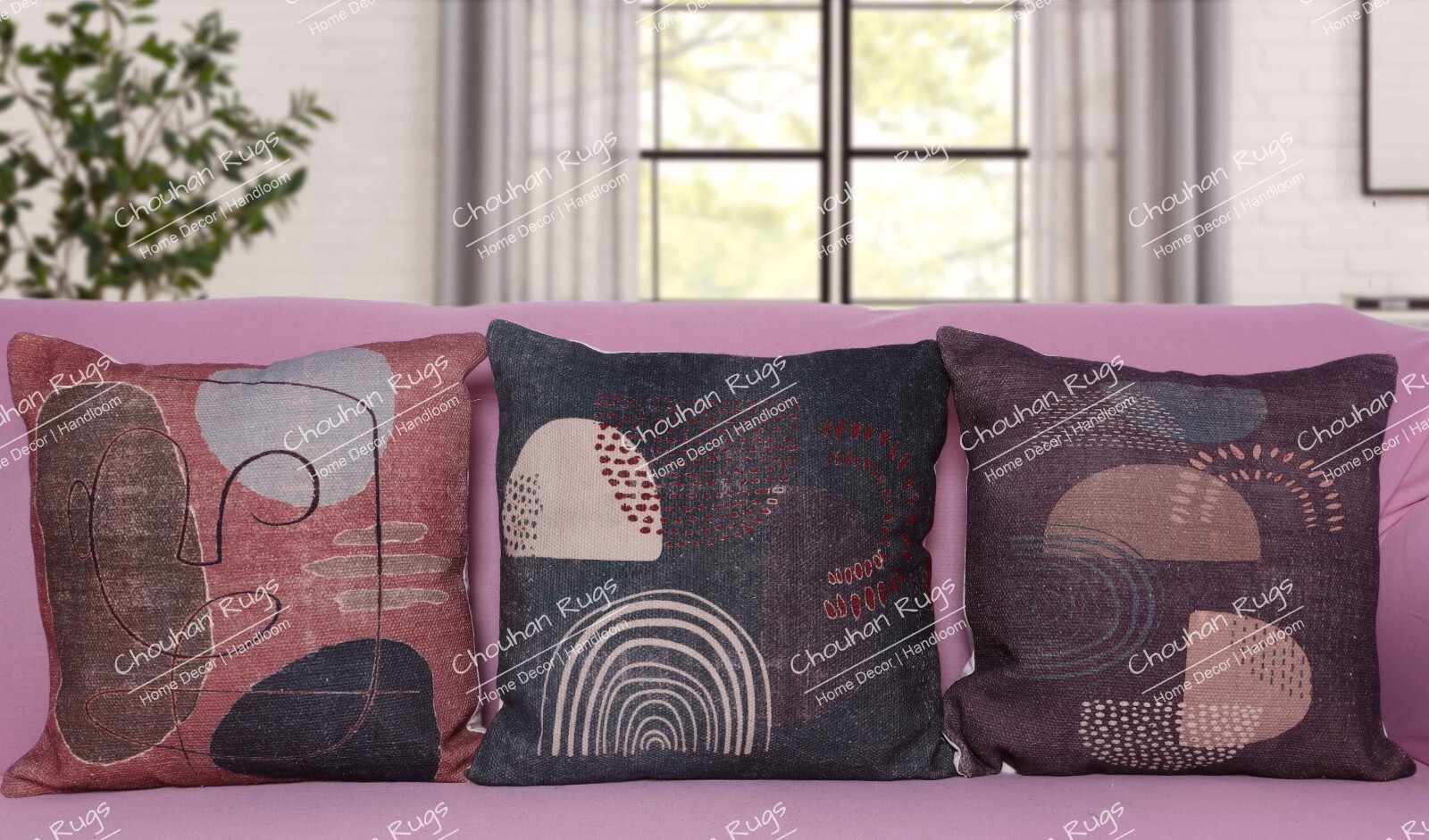 3 Set Indian Hand Woven Digital Printed Cushion Cover Multicolor For Home Decor