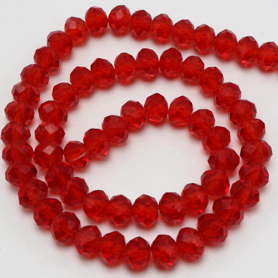 64pcs Red 8X10mm Faceted Rondelle Bead Crystal Glass Loose Spacer Beads - Image 3 of 4